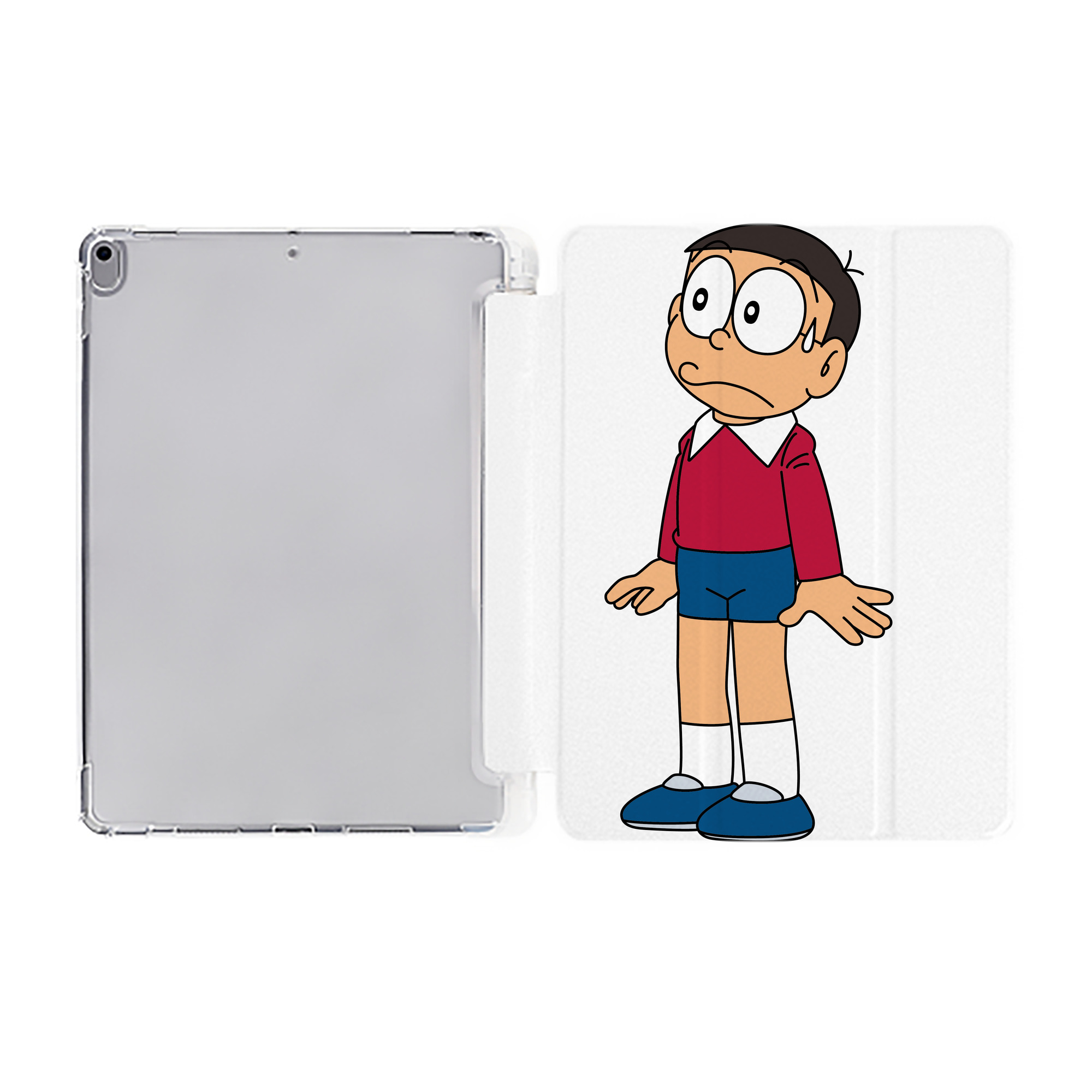 （画像用） ドラえもん 野比 のび太 Doraemon Nobita Nobi IPad ケース ペン収納付き 三つ折りスタンド PUレザー×シリコン 対応機種9.5/10.5/10.9インチ